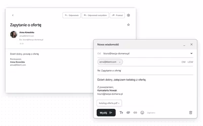Firmowa skrzynka email z rozmową i edytorem odpowiedzi