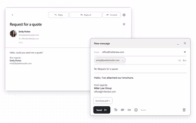 Business email inbox with a conversation and reply composer
